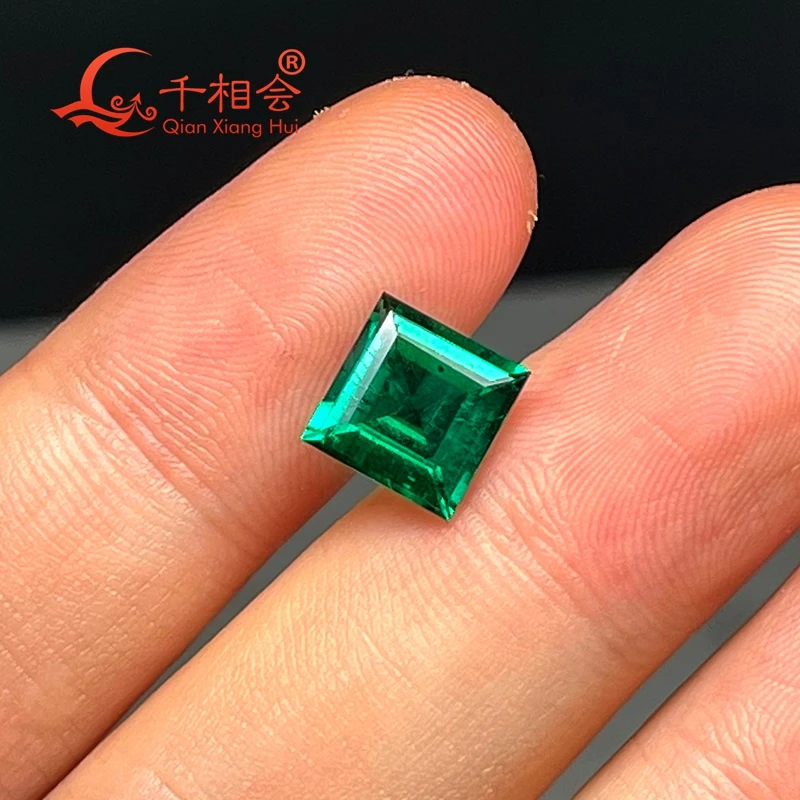 

6-10mm green square asscher cut Created Hydrothermal Muzo Emerald including minor cracks and inclusions loose gemstone