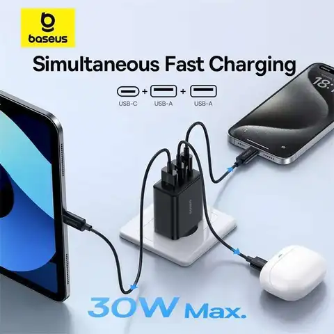 Baseus 30 Вт USB-зарядное QC3.0 PD3.0 Type C PD Быстрая Зарядка Телефона Быстрое Зарядное Устройство Для IPhone 15 14 13 12 Pro