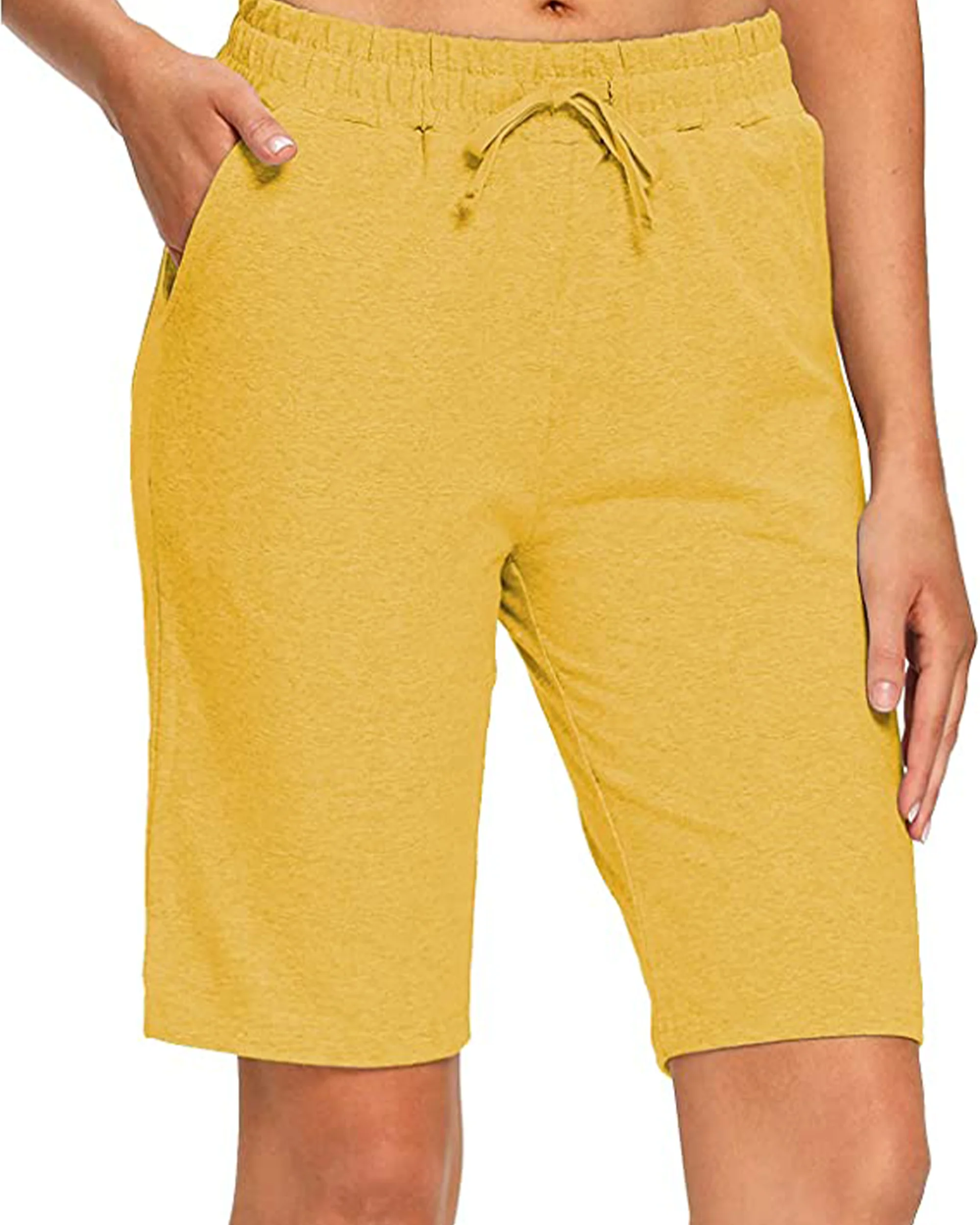 

SPRING SEAON Women's Cotton Sweatpants Yoga Straight Leg 10" Athletic Shorts 28 inches Drawstring High Waist Pants with Packets