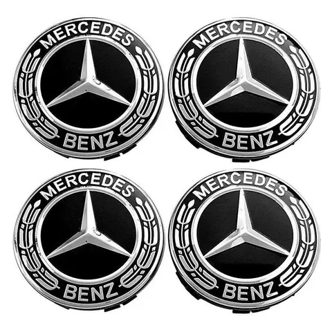 4 штуки для центральных колпачков ступицы колеса Mercedes Benz диаметром 75 мм, черная эмблема, значок класса C E S