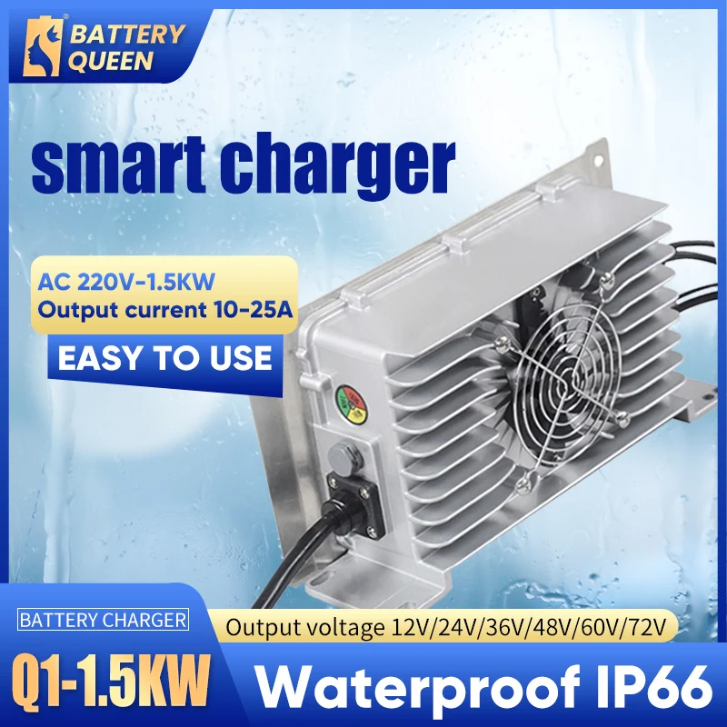 

Fast Smart 1.5KW Charger For EV Car Motorcycle TC Can Protocol 24V 36V 48V 60V 72V 25A On Board Charger Waterproof Portable
