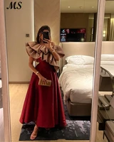 ms pink and red satin evening dresses one shoulder tea length saudi arabia fomal party prom gowns vestidode festa dubai women
