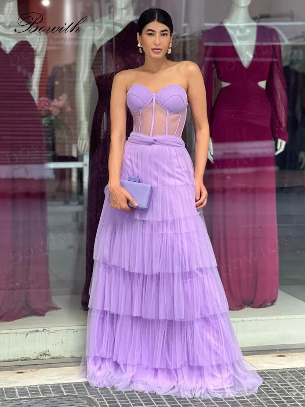 

Bowith Lilac Prom Dress 2023 Evening Gowns for Women Elegant Party Formal Occasion Dress Strapless Prom Dress vestidos de gala