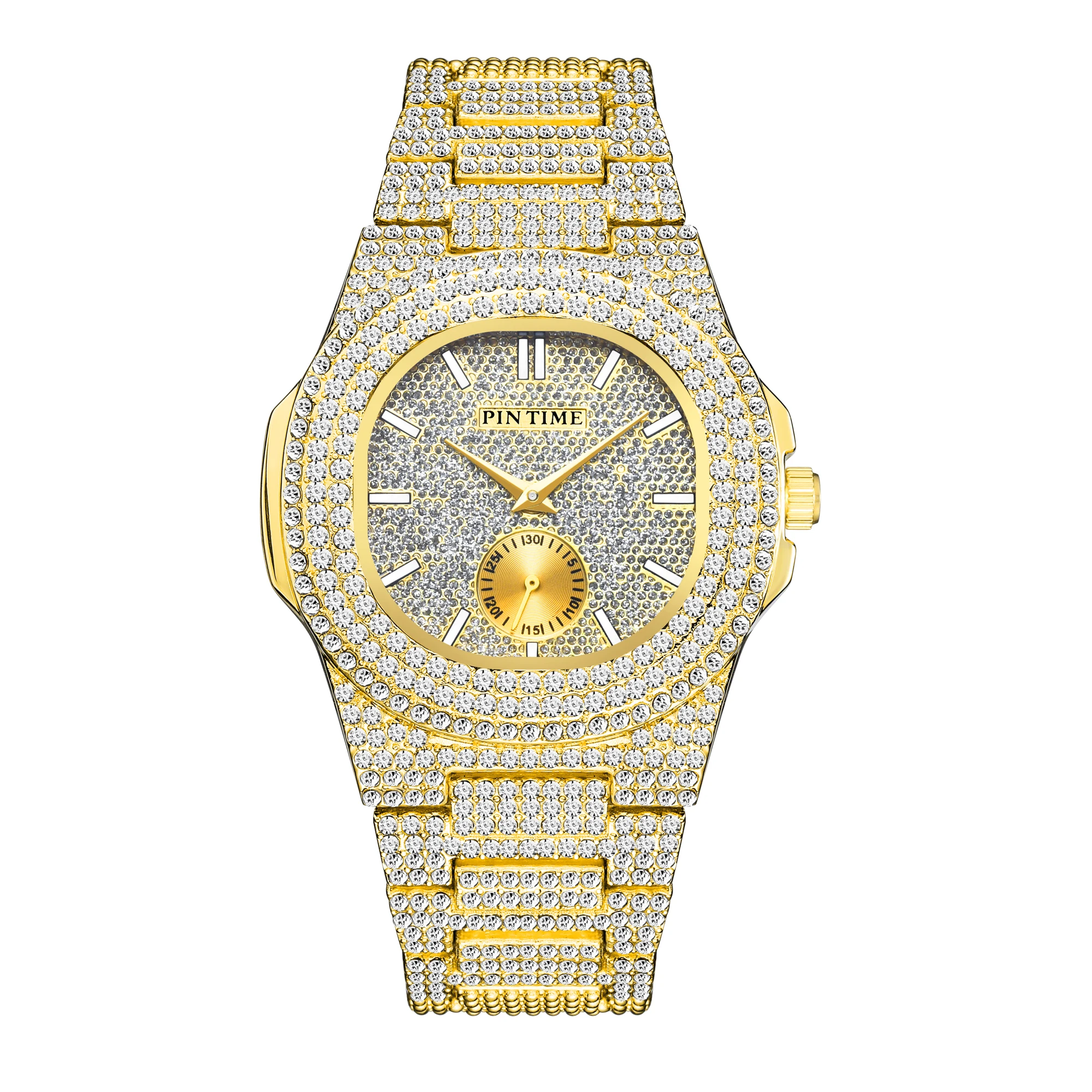 

Luxury Fashion Men's Diamond Watch Crystal Iced Out Dress Watch Classical Round Quartz Unisex Watch Bling Iced Hip Hop Bracelet