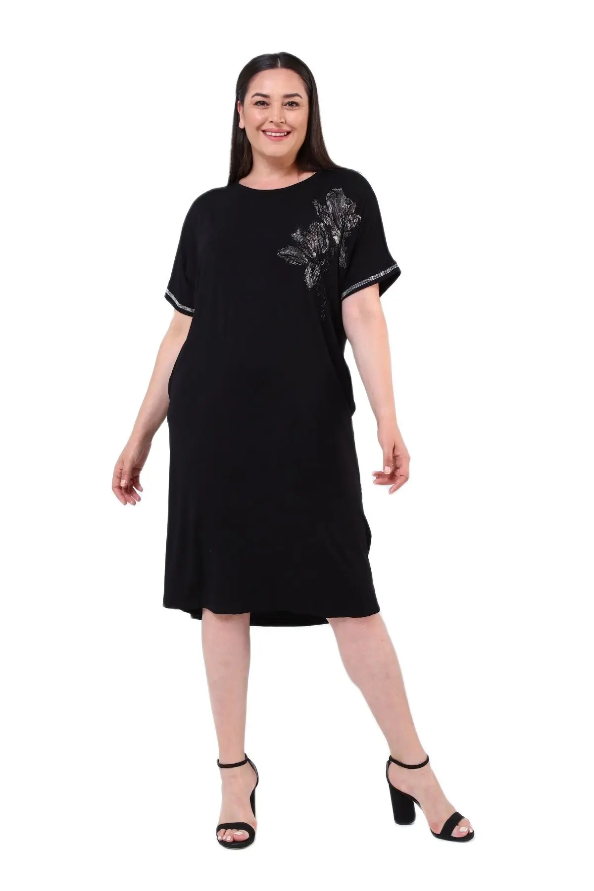 

Women’s Plus Size Dress Stone Flower Detail, Designed and Made in Turkey, New Arrival