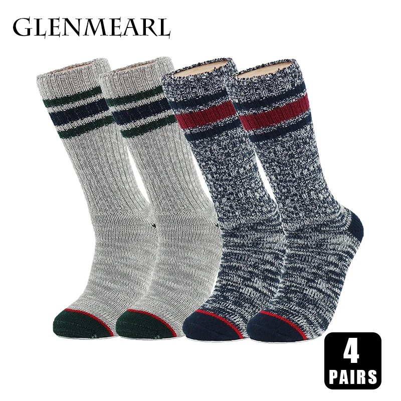 

4 Pairs Men's Cotton Socks Winter Thick Warm Compression Soft Casual Sock High Quality Brand Middle Tube Stripe Socks for Male