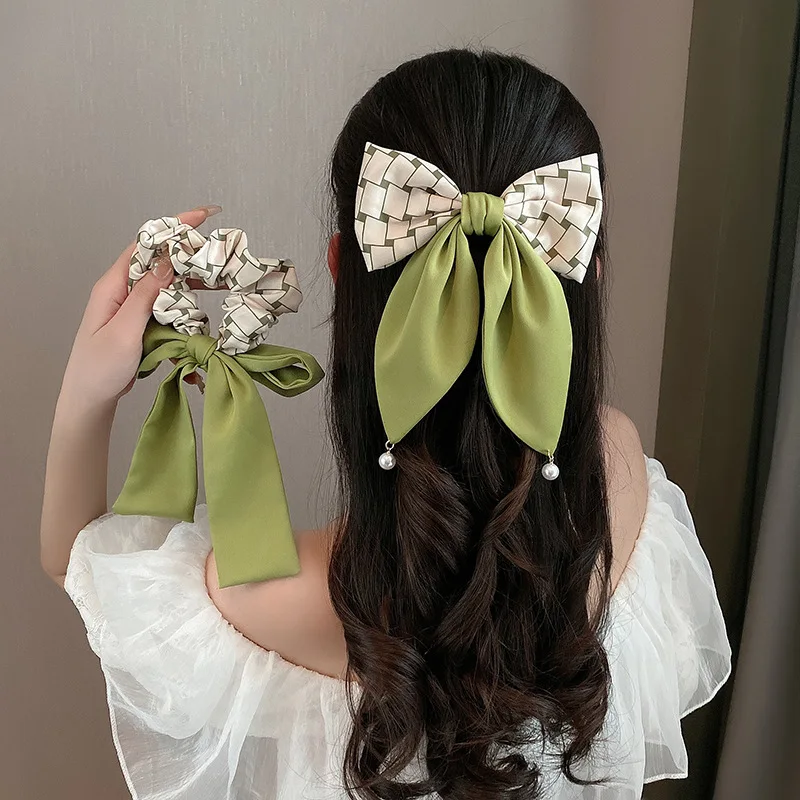 

Женская заколка для волос с зелёным бантом, в Корейском стиле