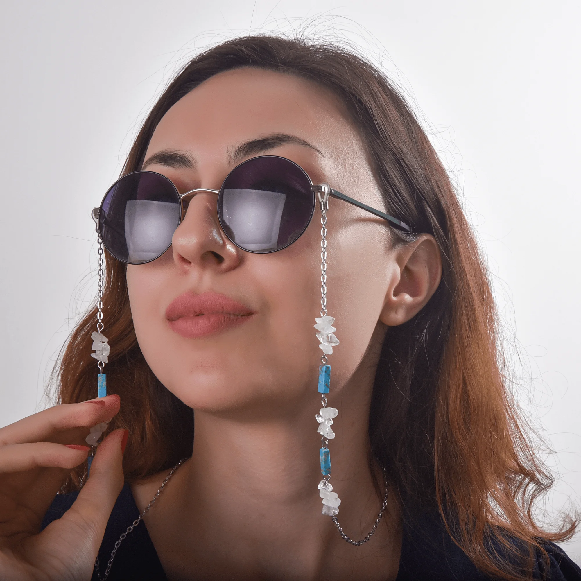 LightCrop Design Glasses Crystal Quartz-Varisite Natural Stone Accessory face mask chain silver glasses lanyard