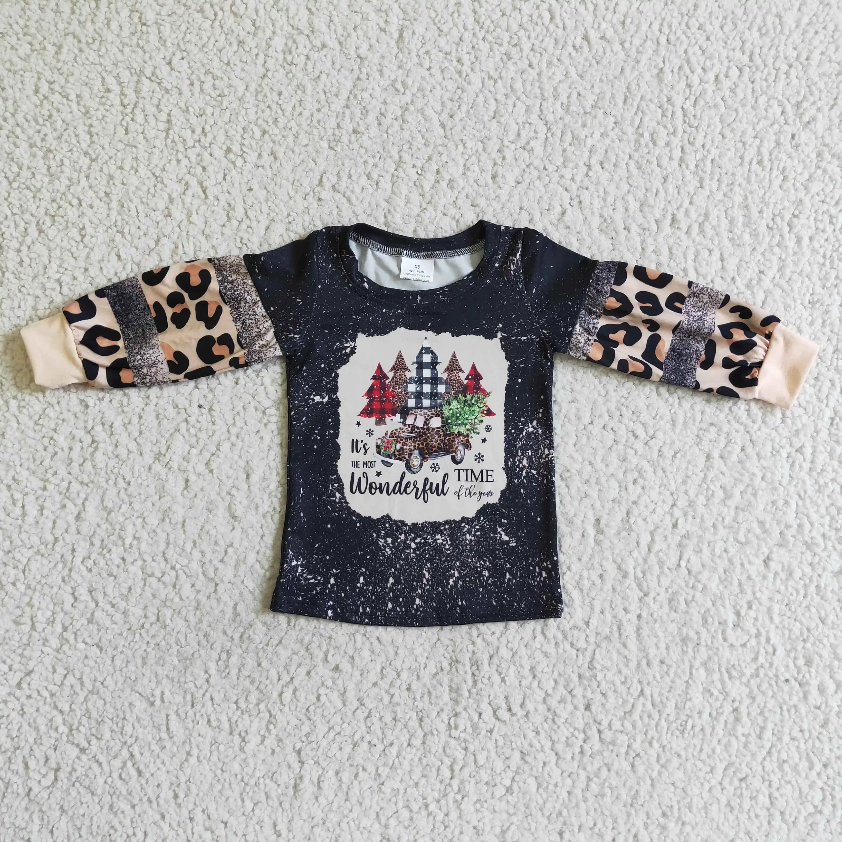 

2022 Children Wear Leopard Long Sleeves Christmas Tree Print Shirt Baby Boy Tops Kids Clothes