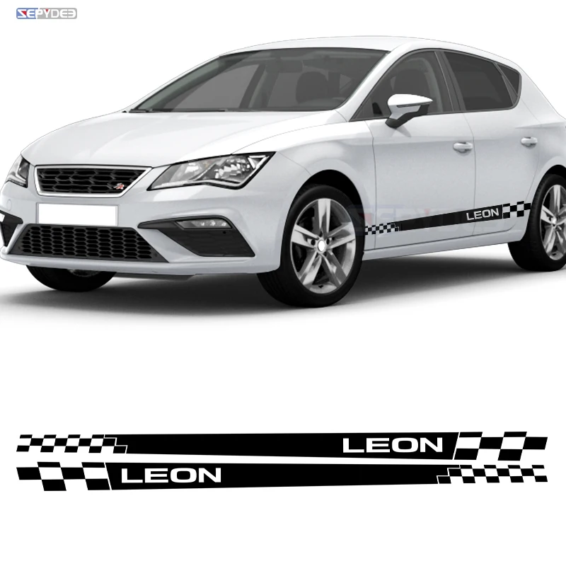 

2Pcs Car Door Side Skirt Stickers For Seat Leon MK3 MK2 Racing Lattice Graphics Auto Body Decor Wrap Vinyl Decals Accessories