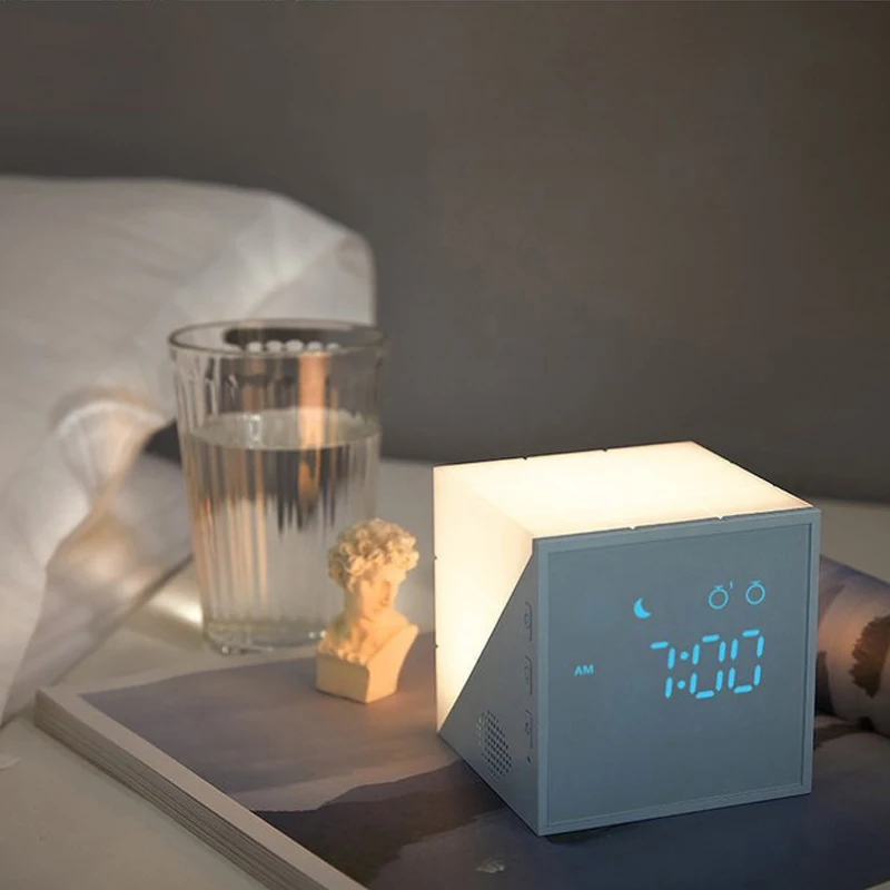 

Cube Digital Display Smart Alarm Clock Rechargeable Clock Voice Control Snooze Night Mode Table Clock Bedside Alarm Clocksk