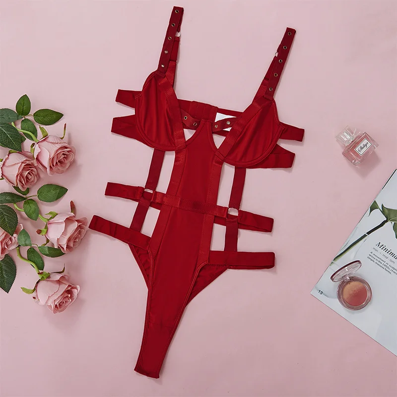 ACELANDY-Sexy Women's Corset Bandage Metal Sheets Push Up Bodysuit Hollow Out Temptation Thong Underwear Female Erotica Lingerie