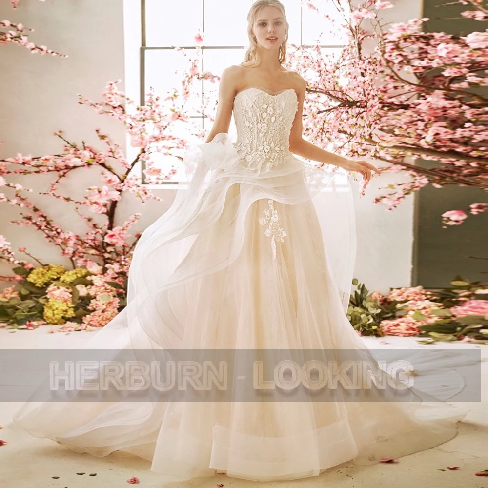 

HERBURN Modern Wedding Gown For Bride Romantic Pleated Tulle Tank Customised Dropping Shipping Robe De Soiree De Mariage