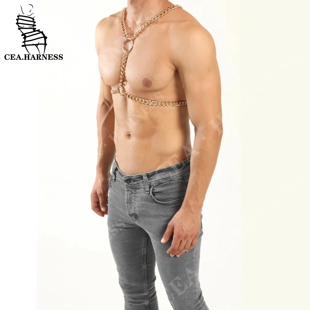 Соблазнительные мужские кожаные нагрудные ремни с цепочкой ювелирные изделия