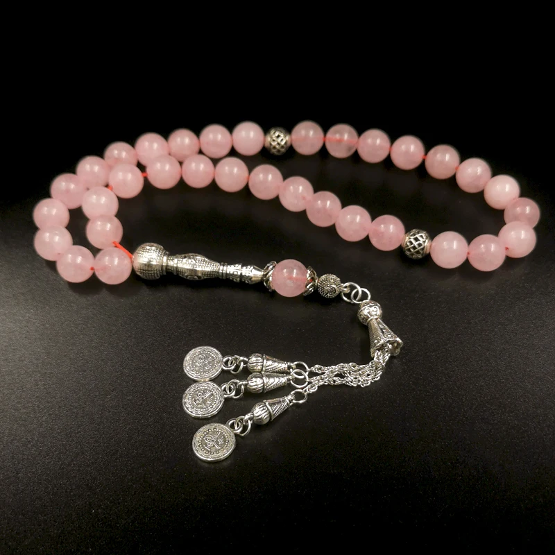 Фото Натуральный розовый кварц Tasbih, 33, 45, 66, 99, 100 бусин, мусульманские женские четки, браслет из драгоценных камней misbaha №1