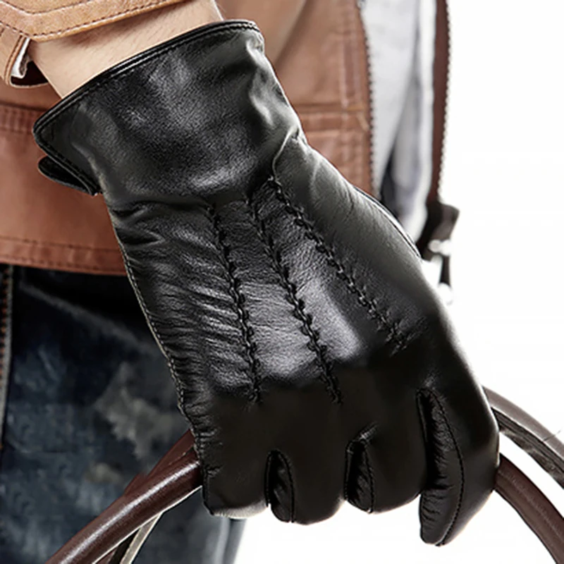 

Men's Fashion Business Genuine Sheepskin Gloves Ripple Winter Leather Driving Gloves Autumn Full Finger Leather Gloves MN3501