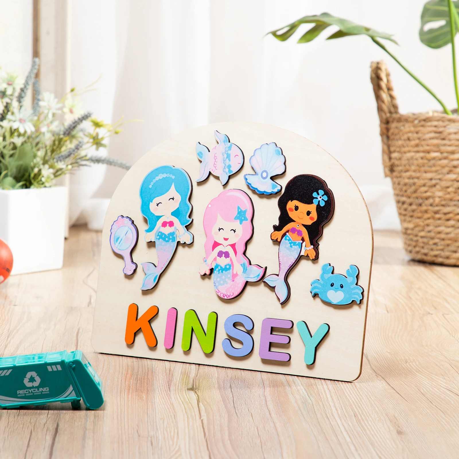 

Personalized Mermaid Theme Wooden Name Puzzle Gift for Baby Toddlers Christmas First Birthday Gift for Girl