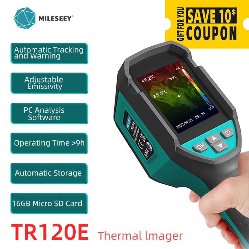 Mileseey TR120E Infrared Thermal Camera Imager Temperature Meter Auto Track Max&Min Auto Focus Rechargeable Data Output 9 Hours
