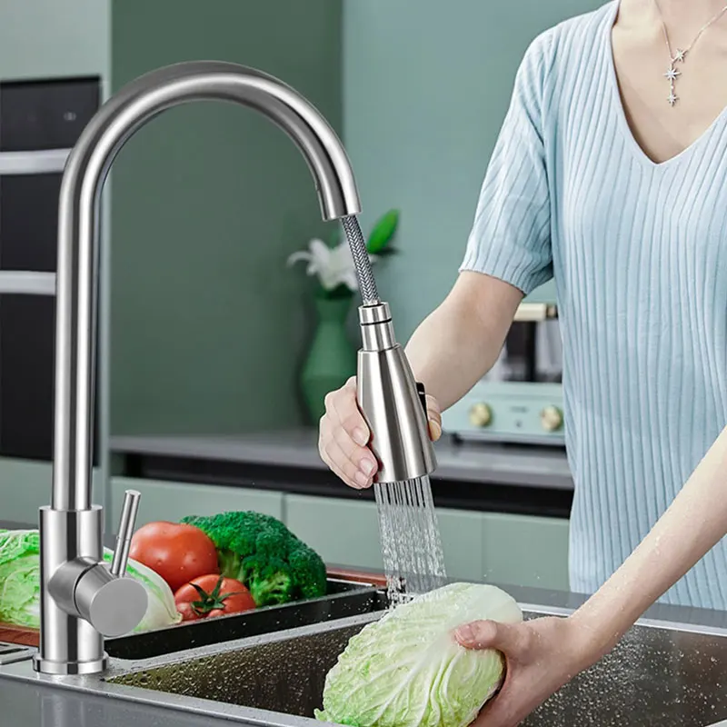 

Кухонный Выдвижной Телескопический Смеситель для холодной и горячей воды, вращающийся на 360 градусов, смесительный клапан для раковины, пос...