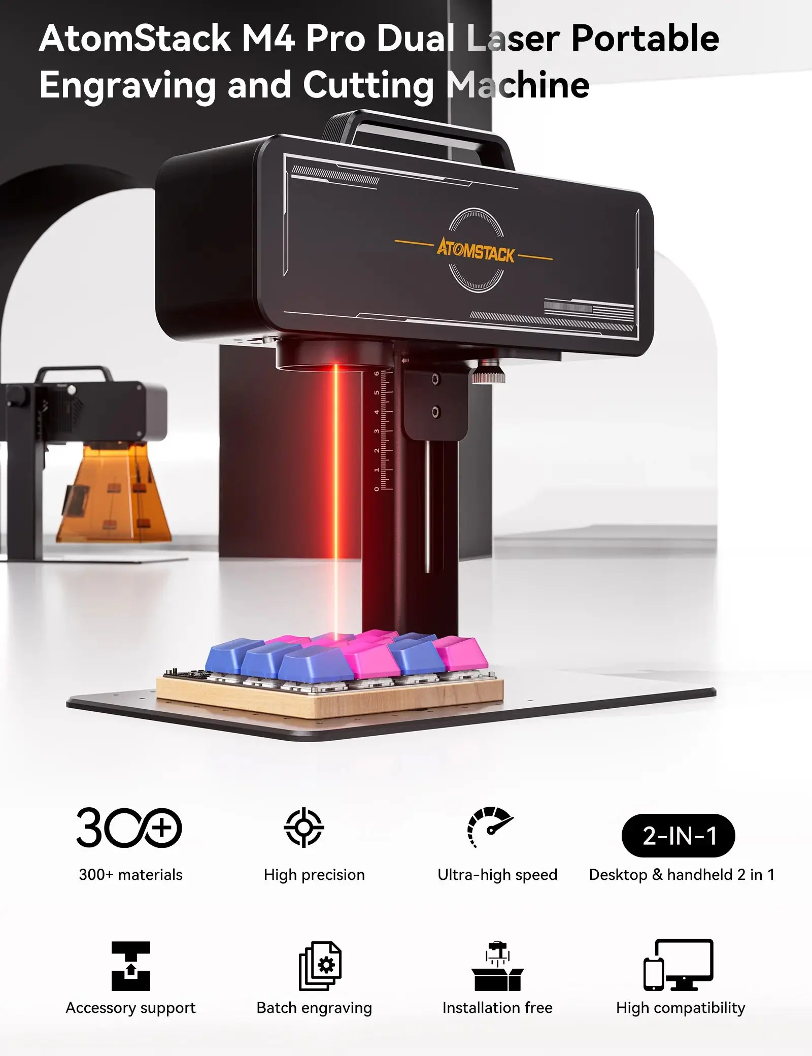 Двойной лазерный гравировальный маркировочный станок Atomstack M4 PRO Настольный