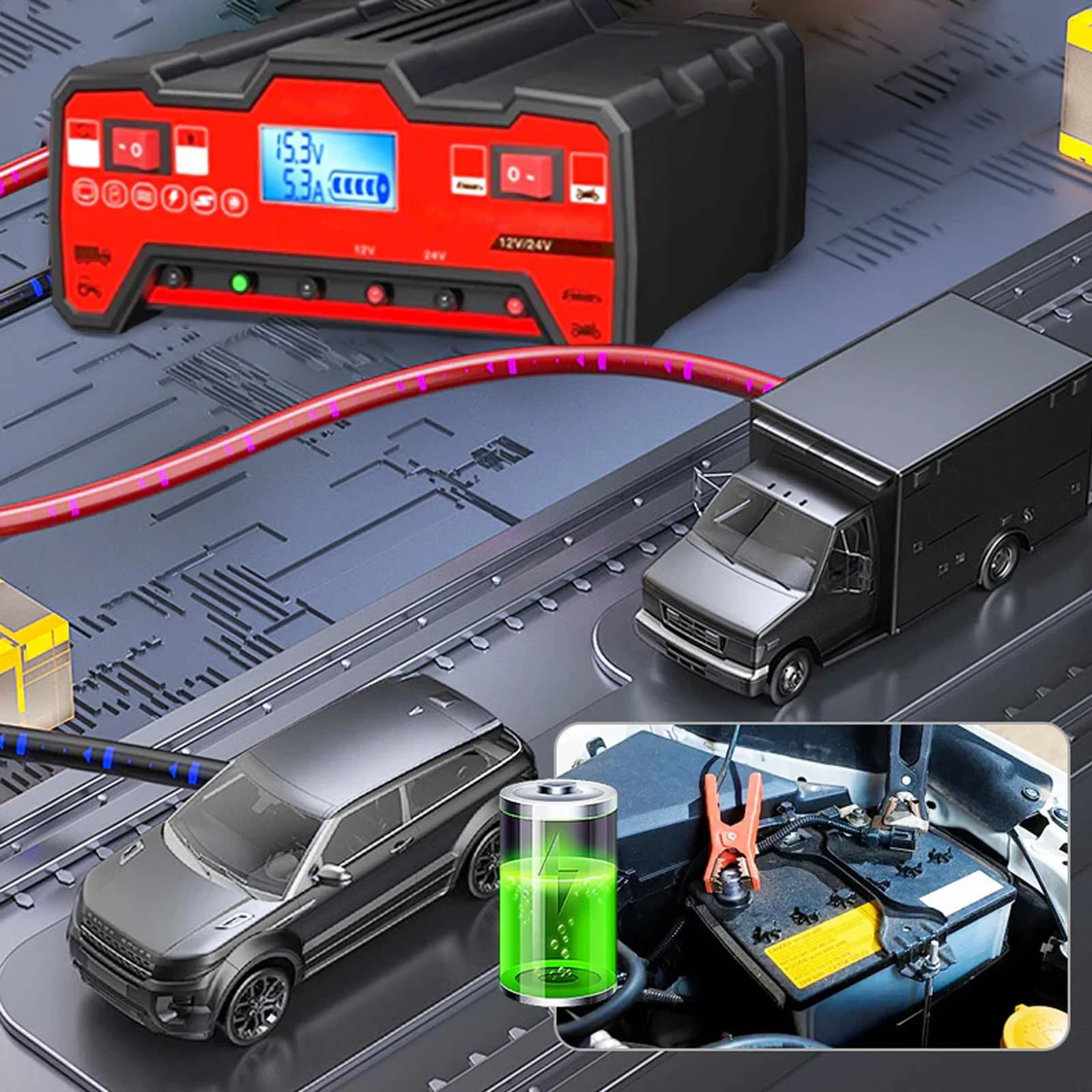 Автоматическое автомобильное зарядное устройство на 12 В/24 В с интеллектуальным
