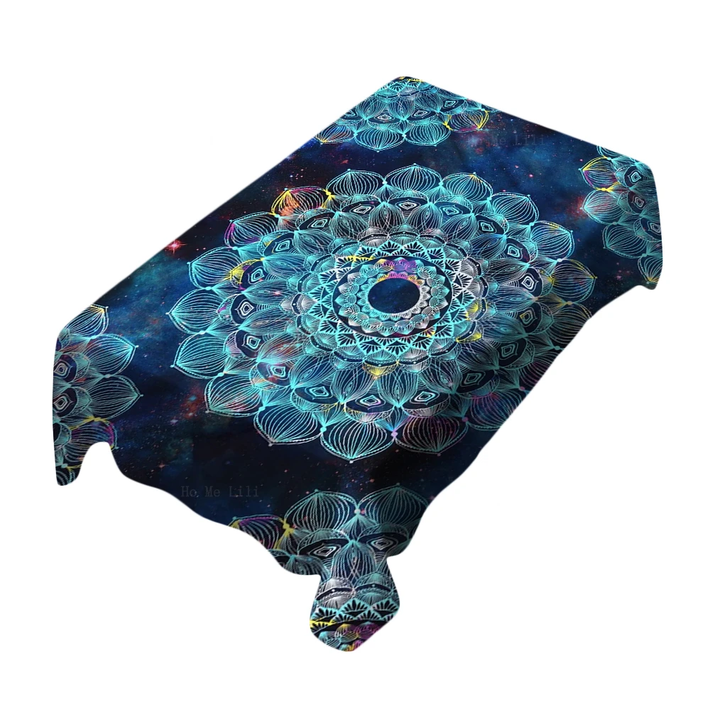 

Fantasy Blue Floral Psychedelic Mandala Colorful Stripe Texture With Scandinavian Tablecloth By Ho Me Lili For Tabletop Decor