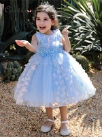 gardenwed tulle flower girl dresses applique bow belt puffy ball gown sleeveless sky blue a line princess girls birthday