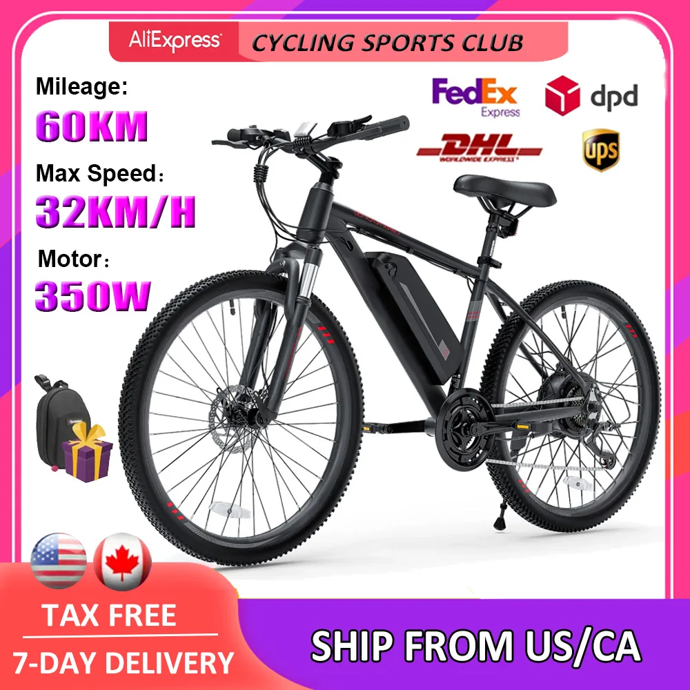 

26" Electric Bike for Adults 350W 36V 10.4Ah Removable Lithium Battery 21 Speed Mountain Ebike Electric Bicycle for Cycling