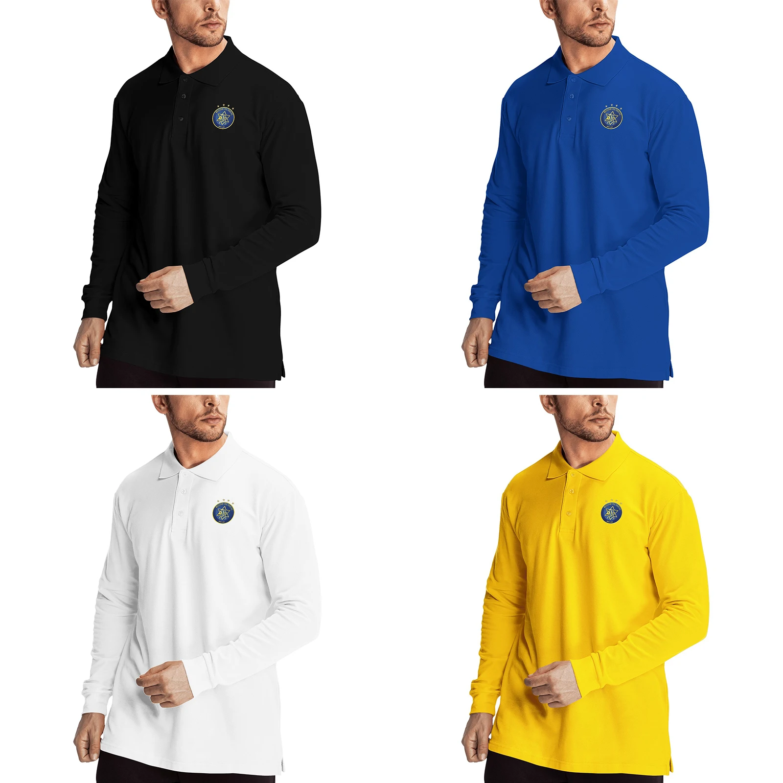 

Israel Maccabi Tel Aviv Fc Men's Classic Polo Shirt Slim Fit Long Sleeve Tactical Shirts Pique Jersey Golf Shirt