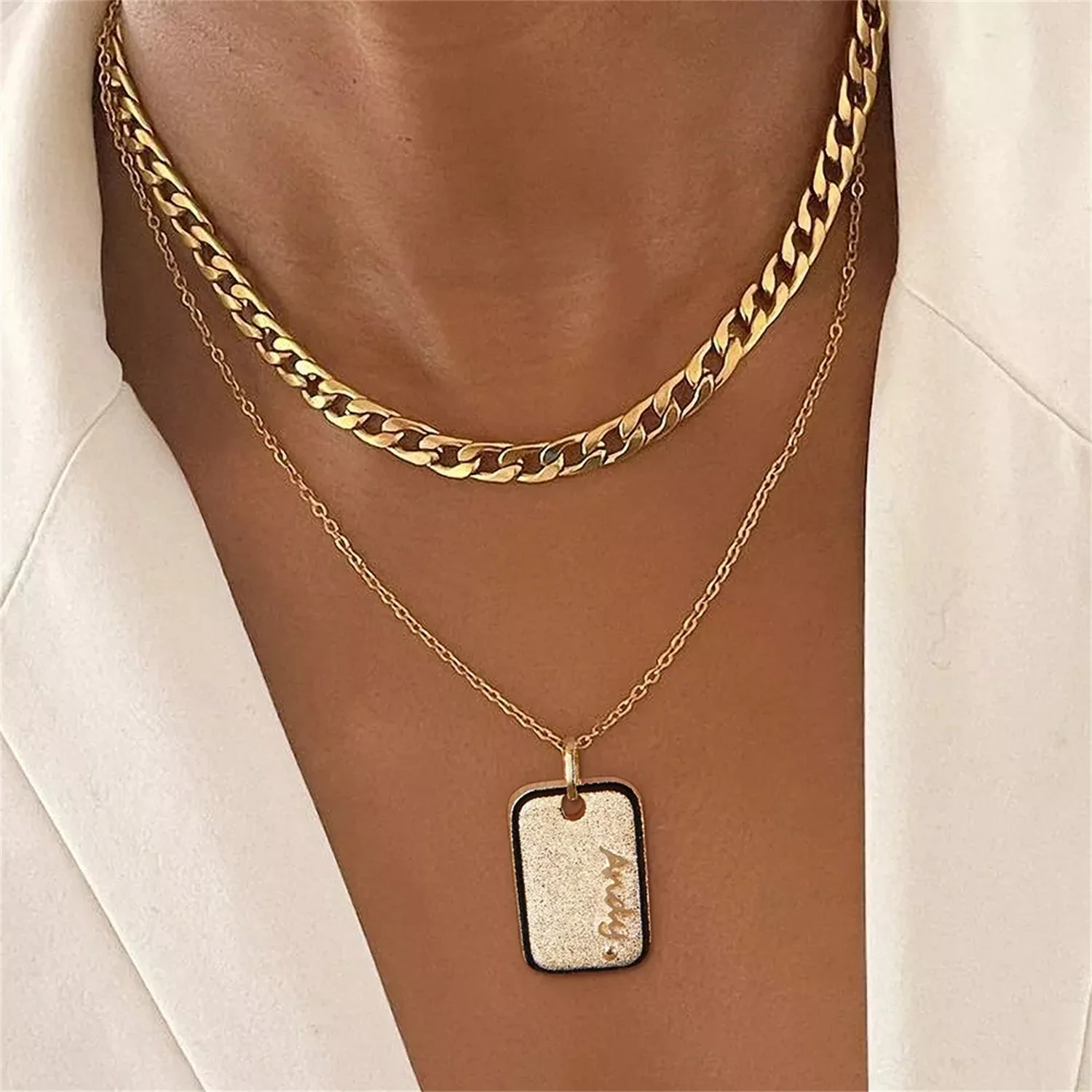 

Makers I.D. Tag Pendant Necklace Personalized Rectangle Name Necklaces Stainless Steel Jewelry Gift For Female