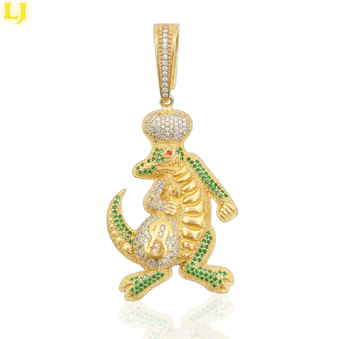 

Alligator Pendant with Ancient Coin studded Pouch with Zircanias-Luxury Jewelry identical to 18K Gold Eternal Shine