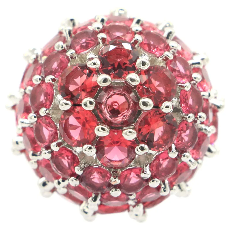

26x26mm Deluxe 3D 16.3g Pink Raspberry Rhodolite Garnet Women Wedding 925 Silver Ring