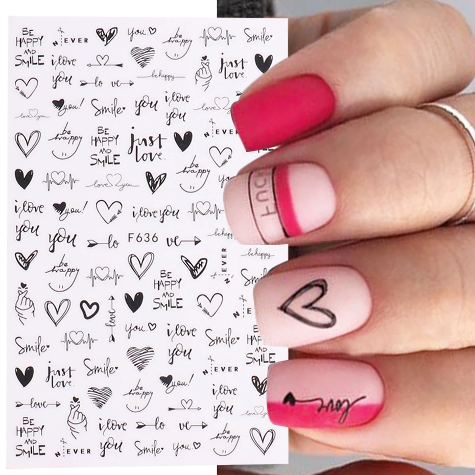 

Heart Love Design 3D Nail Stickers Russia English Letter Sliders For Nails Sexy Girl Theme Valentine Nail Art Decoration NFF928