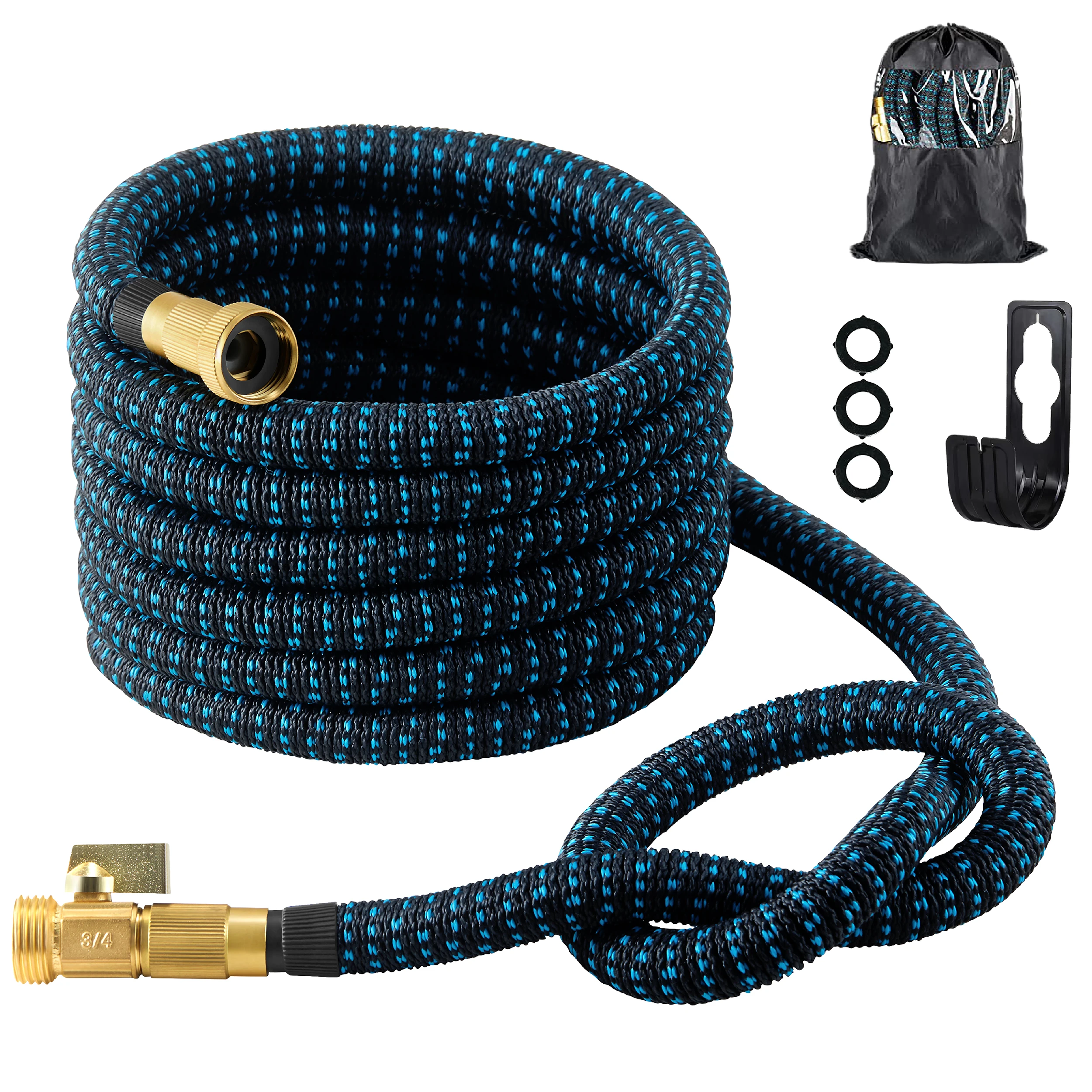 

Expandable Garden Water Hose 50FT, 3/4 Inch Solid Brass Shut Off Valve, Double Latex Core, Lightweight Pipe, gravity water pipe
