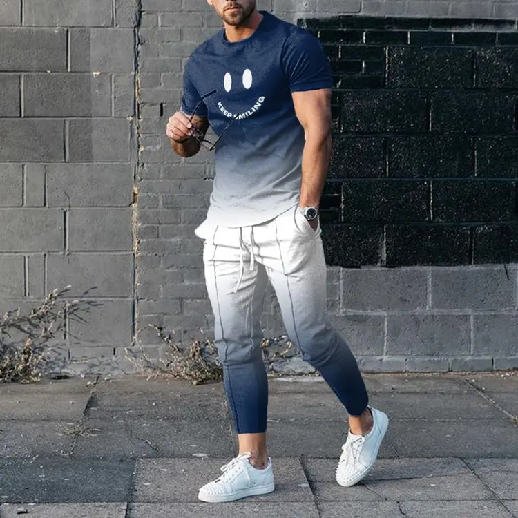

New Product 3d Digital Printing trousers -Short sleeved trousers ​Suit Fashion Hip -hop Trendy Men's Two Piecestrousers
