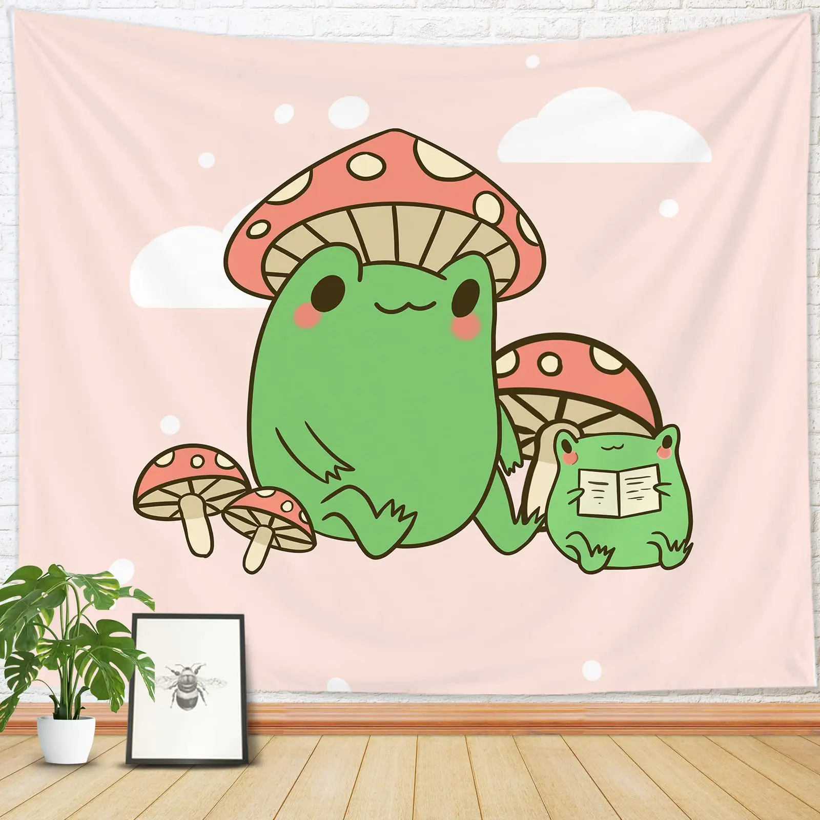

Cute Frog Mushroom Hat Tapestry Art Aesthetic Hanging Poster Premium Gift Indoor Party UV Resistant Polyester Outdoor Parties