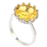 15x15mm new statement round golden citrine ladies dating birthday gift 925 silver rings wholesale