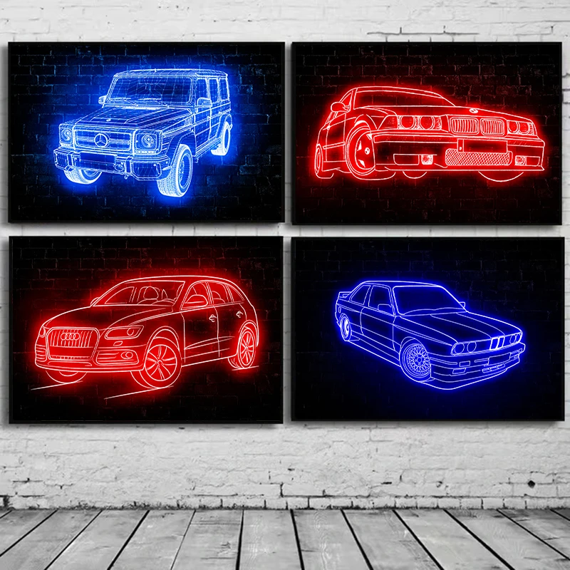 

Neon Design Car Nordic Poster Print Canvas Painting Retro Wall Art Picture For Modern Living Room Home Decoration Cuadros No LED