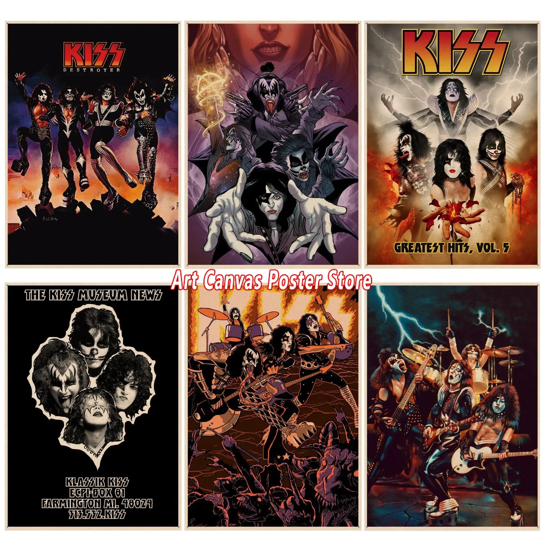 

Vintage Anime Heavy Metal Kiss Band Posters Wall Art Canvas Painting Print Pictures For Nordic Living Room Home Decor Cuadros