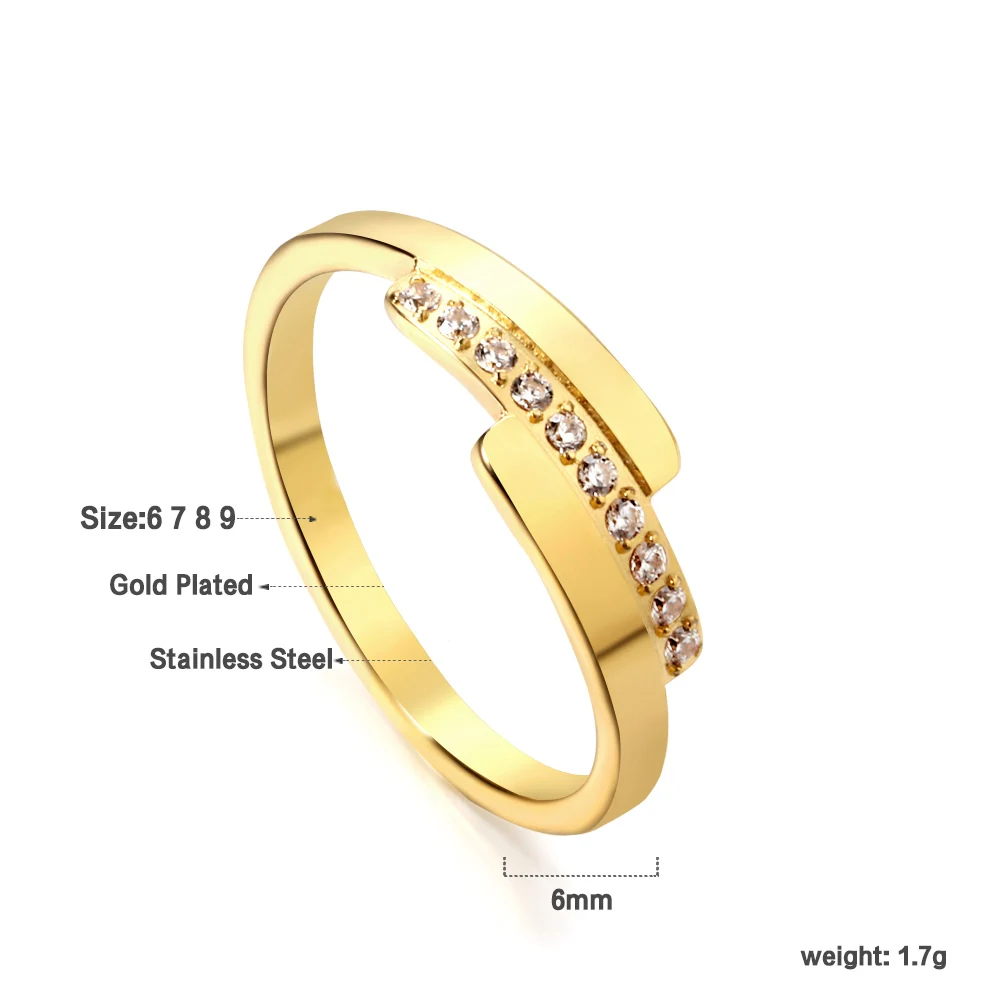 Фото Роскошные корейские новые обручальные кольца LUXUSTEEL для женщин из золотой нержавеющей стали с микрозакрепкой и фианитом для помолвки Роскошные ювелирные изделия №3