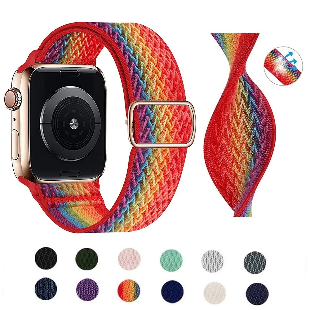 

Nylon Strap for Apple Watch band 44mm 40mm 42mm 38mm Adjustable Stretchy Solo Loop Elastic iWatch Series SE 6 5 4 7