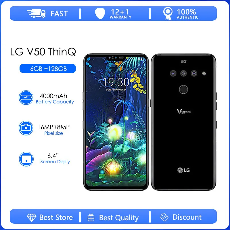 

LG V50 ThinQ Refurbished-Original Unlocked LG V500N ThinQ KR-Version 6.4" 6GB+128GB Qualcomm855 Triple Rear Camera 1 Screen