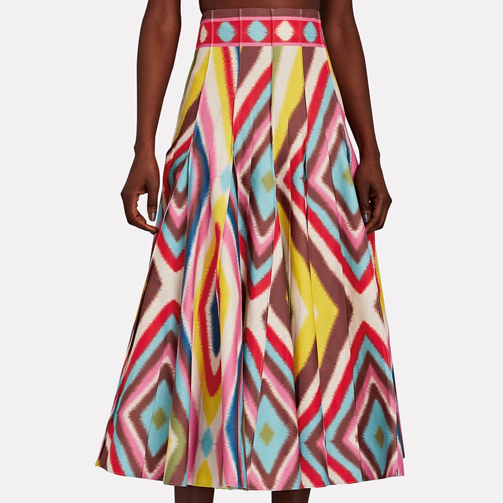 Fashion Colorblock Print Bikini Women Two Piece Swimsuit and Skirt Separate Top High Waist Swimwear Summer Beach Outfits Push Up