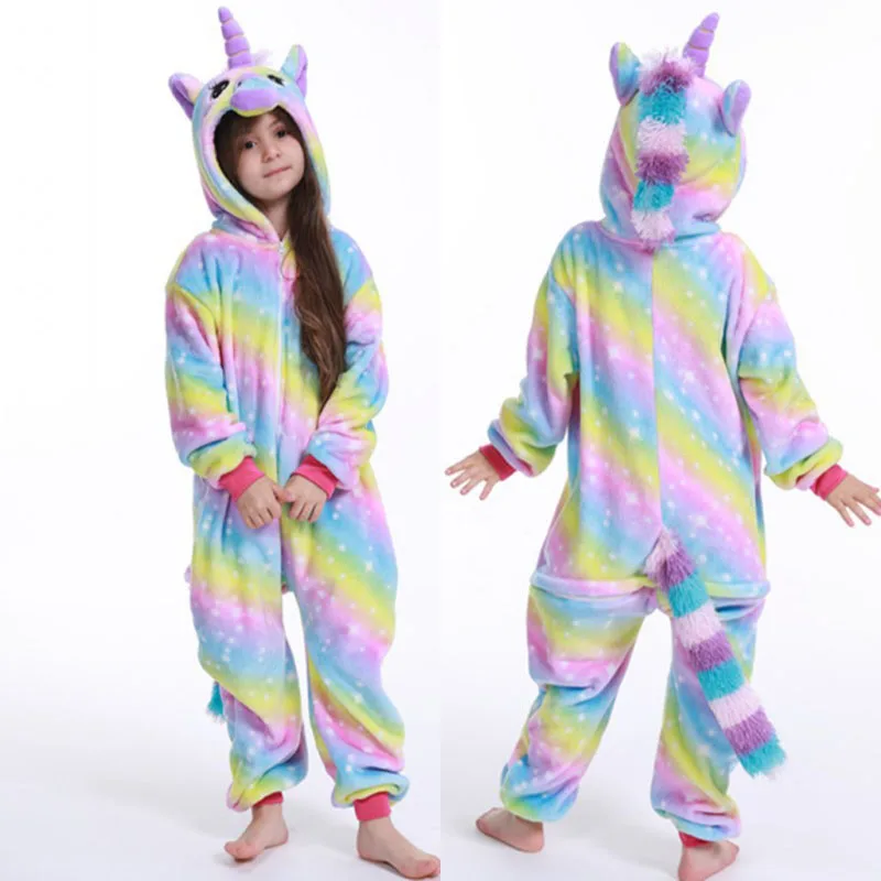 Family Kigurumi Pajamas Yellow Stripes Rainbow Stars Unicorn Onesie Cosplay Costume Pajamas For Kids and Adults