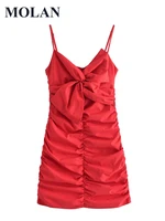 molan red woman slip dress bows new elegant sleeveless back zipper club party vocation robe female fashion vestido