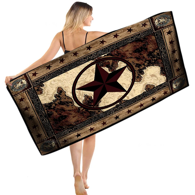

Western Texas Star On Rustic Wooden Board Traditional Ethnic Pattern Paisley Floral Drying Towel By Ho Me Lili Fit For Fitness