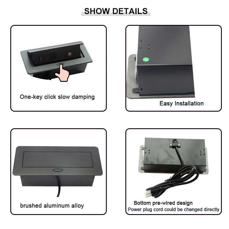 Штепсельная вилка США демпфирующая медленная Выдвижная настольная