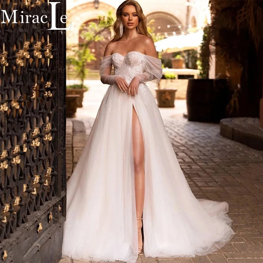 

Sweetheart High Split Wedding Dresses For Women Sexy A Line Wedding Gown Lace Appliques For Bride Backless Robe De Mariée