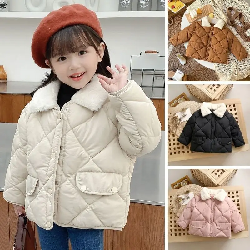 

Children's Winter Warm Cotton Jackets Girls Clothes Kids Babys Rabbit Fur Collar Coats Korean Warm Winter Girl Boys Outerwears