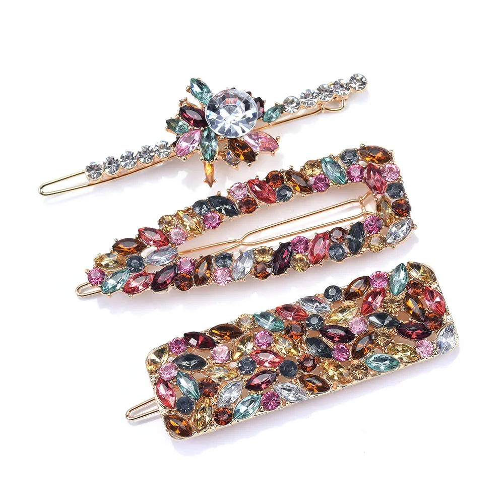 

Fashion Accessories Jewelry Multi Colored Geometric Crystal Rhinestone Barrettes Hairpin Suit Statement Hair Pin Clips for Women